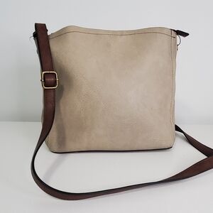 Denver Hayes Beige and Brown Crossbody Bag